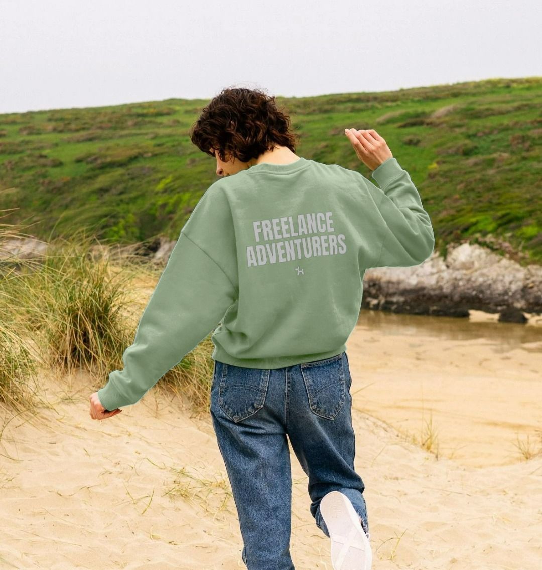 Freelance Adventurers Oversized Crew Neck Sweatshirt With Back Print In White