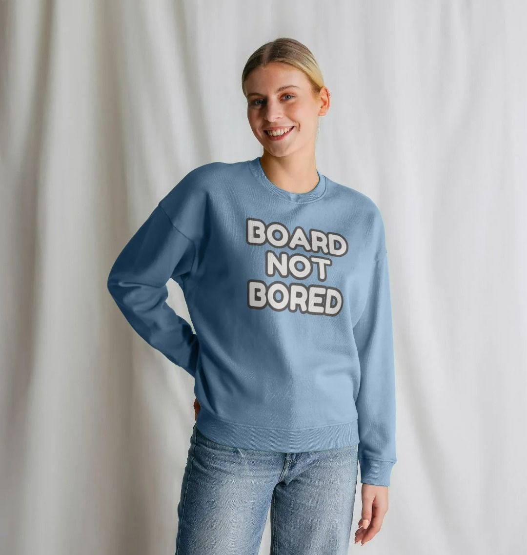 Board Not Bored Oversized Crew Neck Sweatshirt With Back Print In White