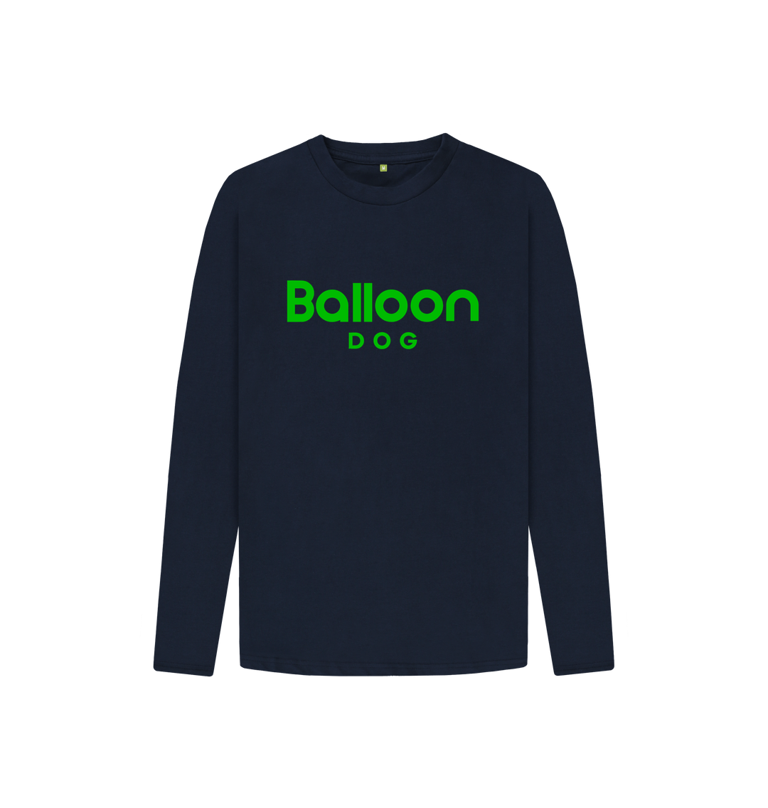 Navy Blue Organic Cotton Long Sleeve T-shirt With Back Print In Green