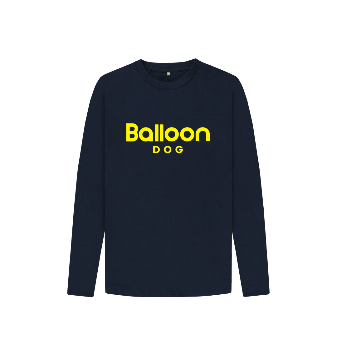 Navy Blue Organic Cotton Long Sleeve T-shirt With Back Print In Yellow