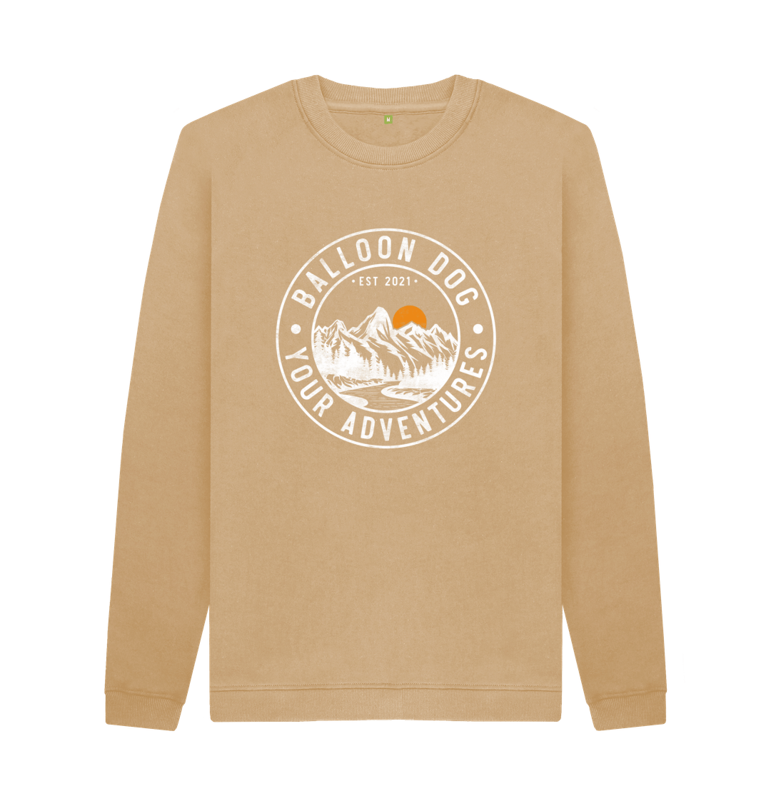 Sand Organic Cotton Crew Neck Sweatshirt With Original Logo And Back Print In White