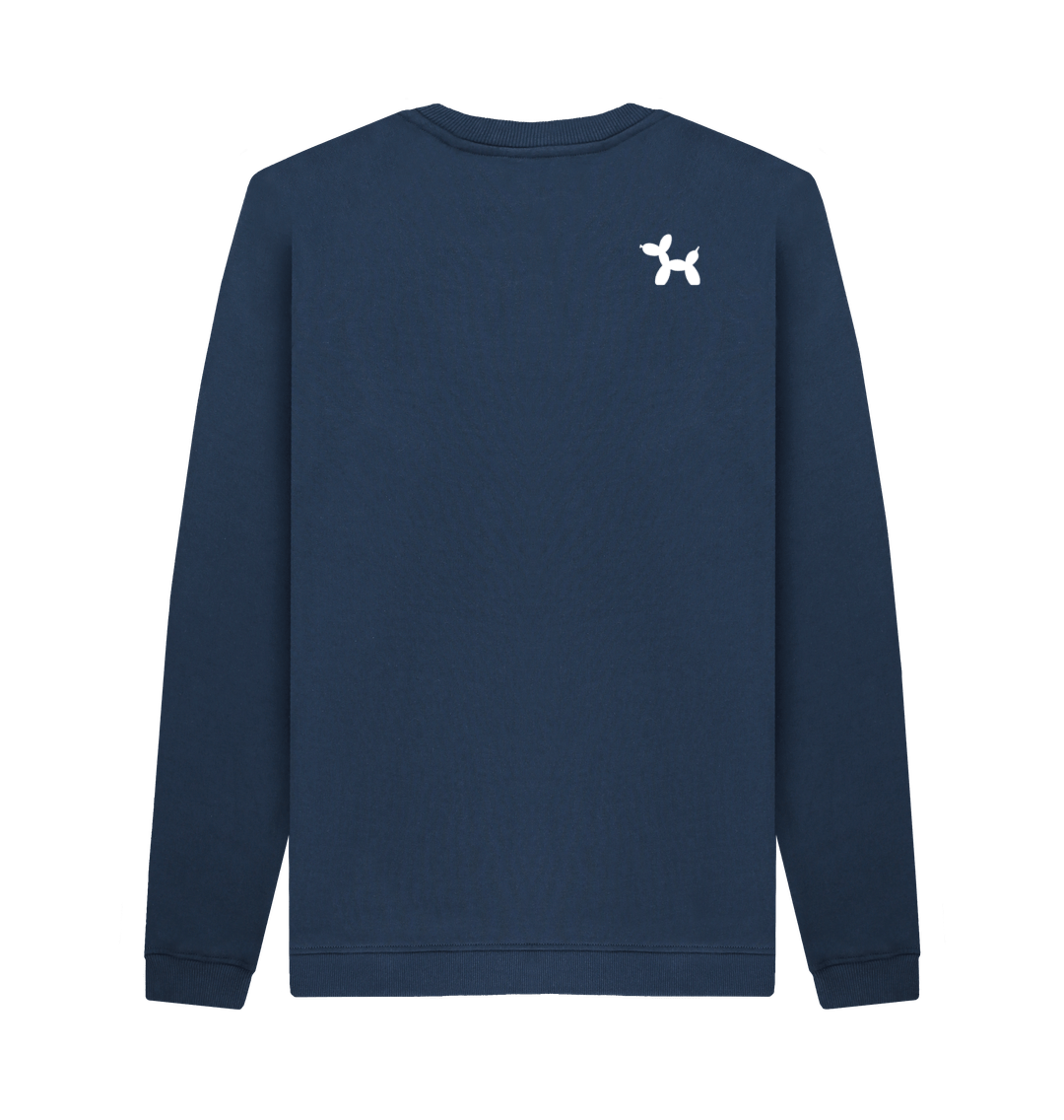 Navy Blue Crew Neck Sweatshirt With Back Print In White 2