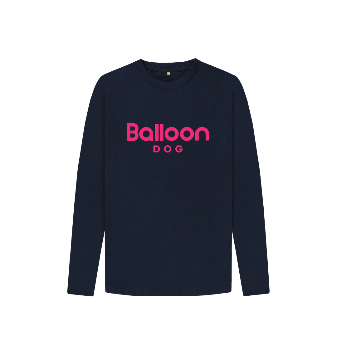 Navy Blue Organic Cotton Long Sleeve T-shirt With Back Print In Pink