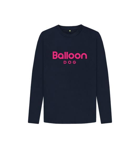 Navy Blue Organic Cotton Long Sleeve T-shirt With Back Print In Pink