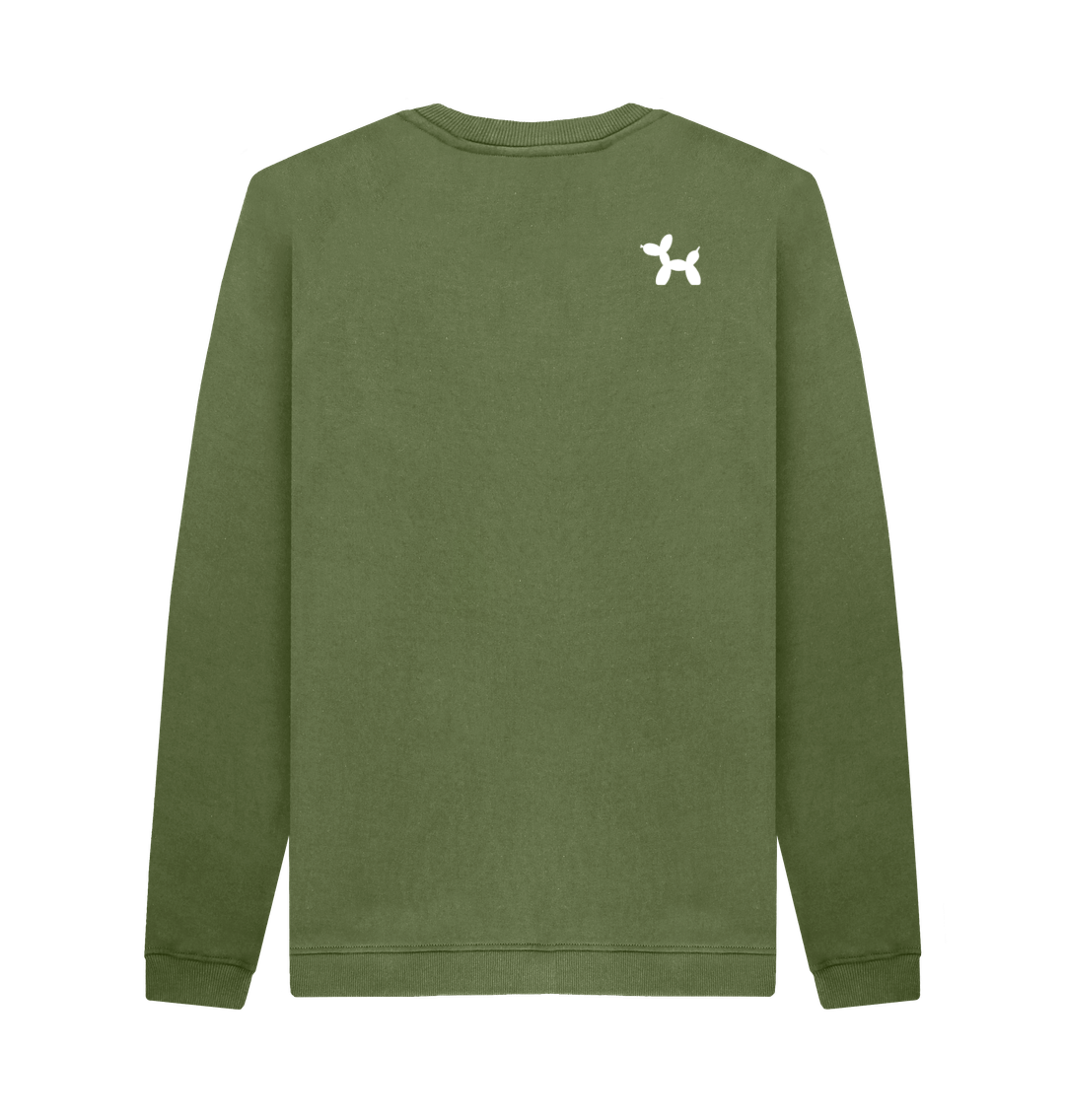 Khaki Crew Neck Sweatshirt With Back Print In White 2