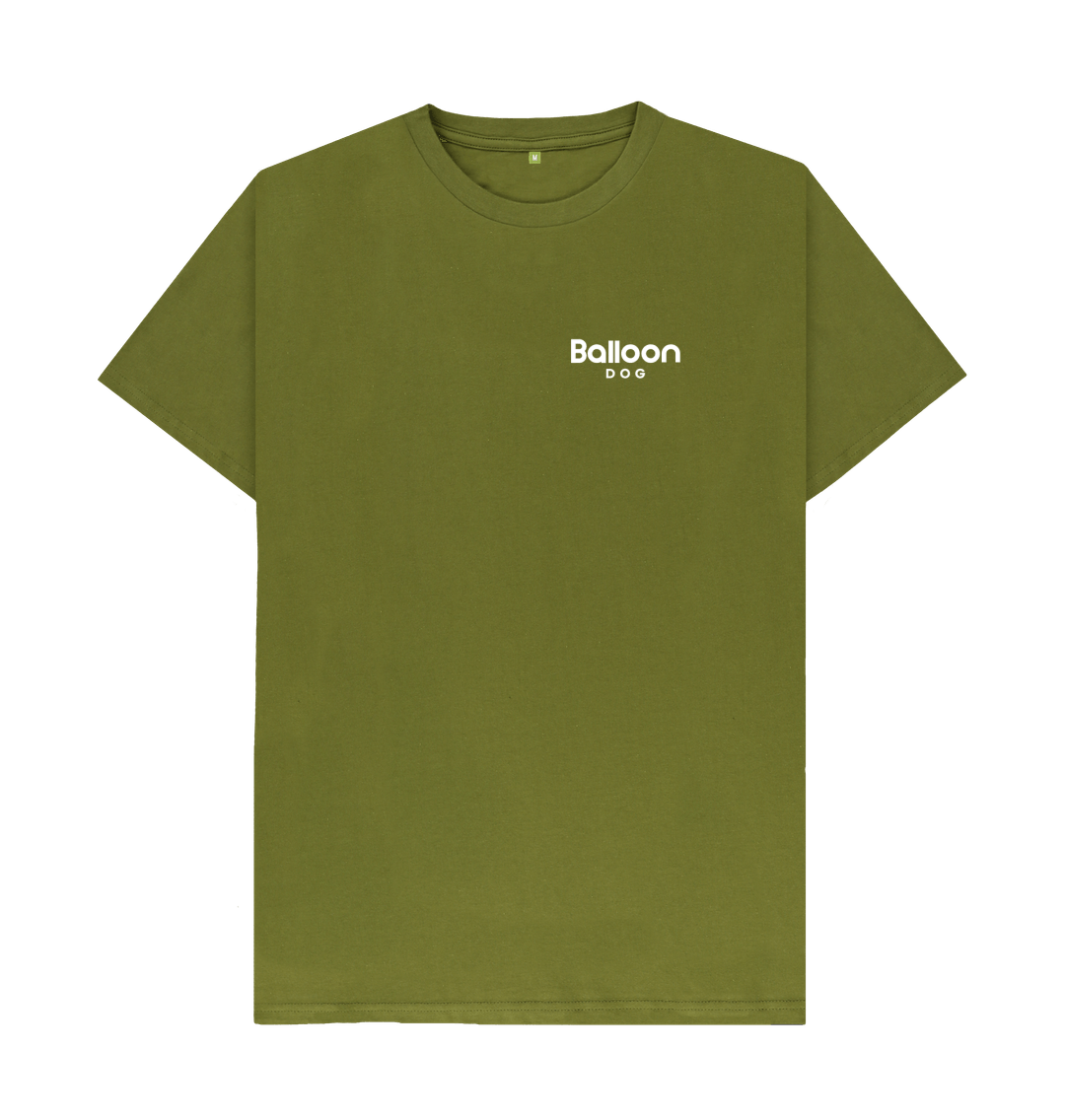 Moss Green Organic Cotton T-shirt with Mini Logo Back Print In White