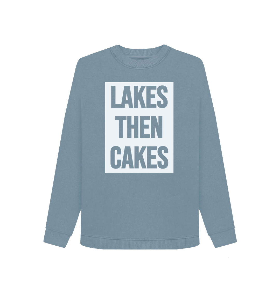 Stone Blue Lakes Then Cakes Organic Cotton Crew Neck Sweatshirt With Back Print Hazy White