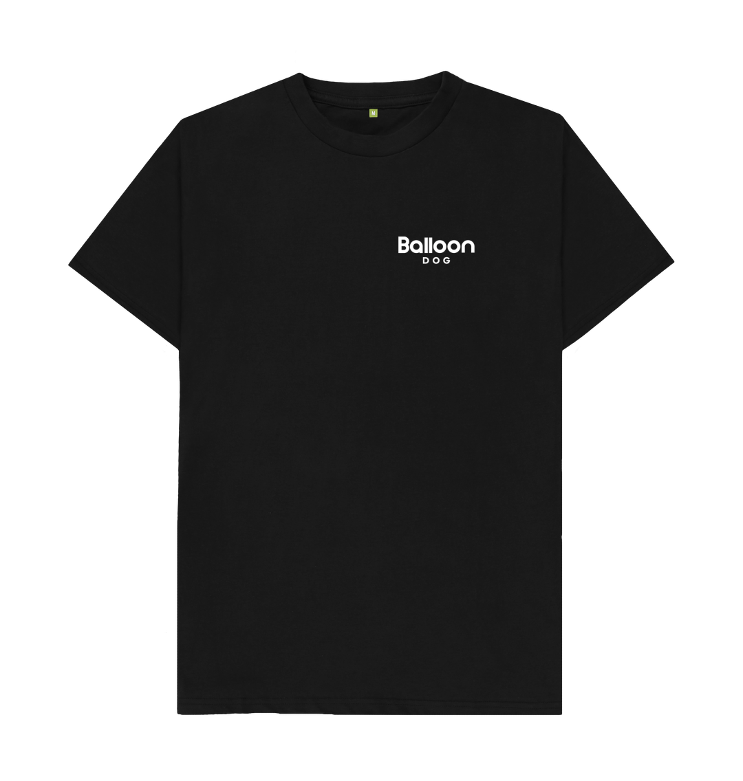 Black Organic Cotton T-shirt with Mini Logo Back Print In White