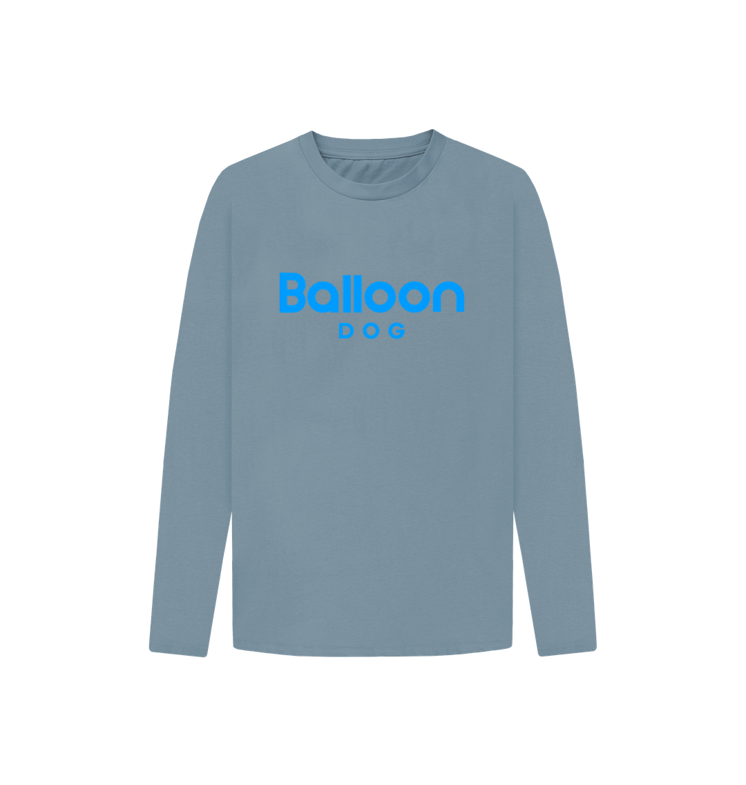 Stone Blue Organic Cotton Long Sleeve T-shirt With Back Print In Blue