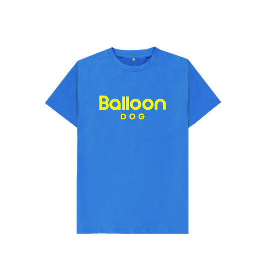 Bright Blue Organic Cotton Kids T-shirt With Back Print In Yellow