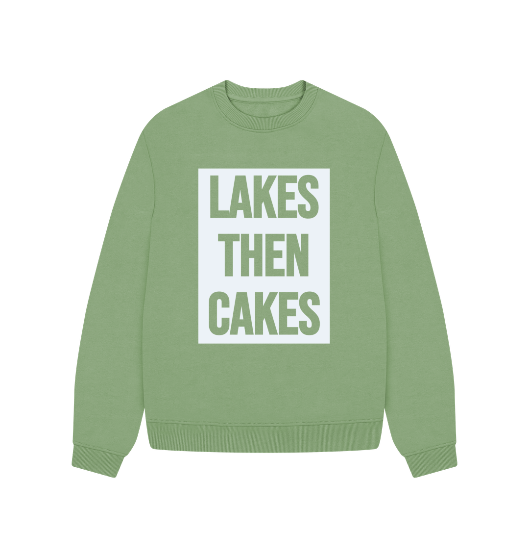 Sage Lakes Then Cakes Oversized Crew Neck Sweatshirt With Back Print In Hazy White