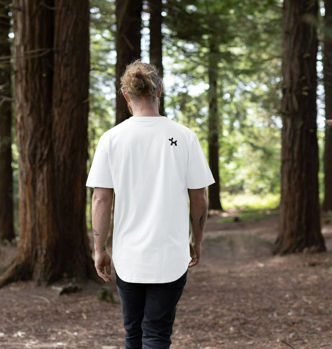 Long Line T-shirt With Mini Logo & Back Print In Black