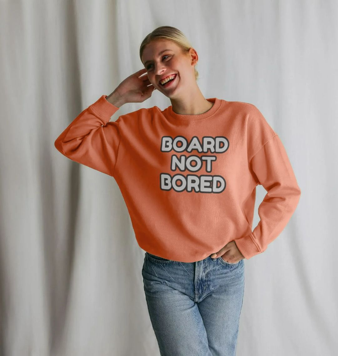 Board Not Bored Oversized Crew Neck Sweatshirt With Back Print In White