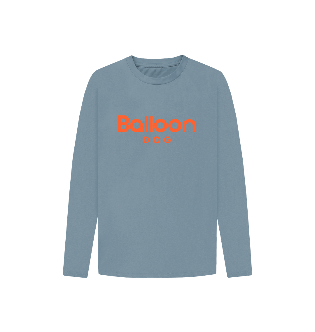 Stone Blue Organic Cotton Long Sleeve T-shirt With Back Print In Orange