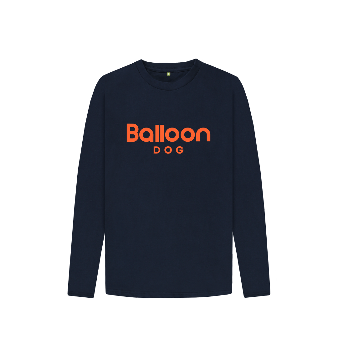 Navy Blue Organic Cotton Long Sleeve T-shirt With Back Print In Orange