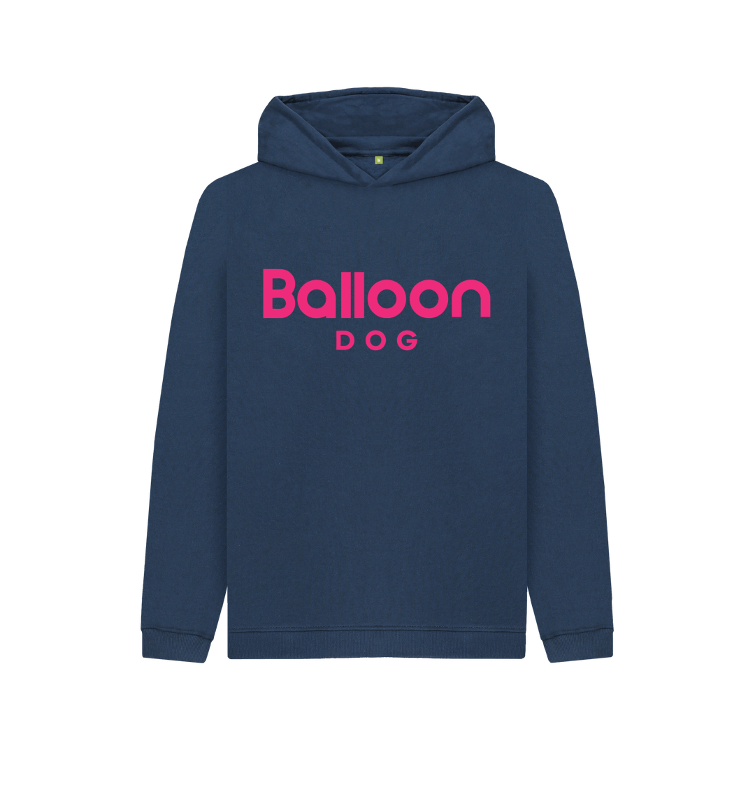 Navy Blue Organic Cotton Kids Hoodie With Back Print In Pink