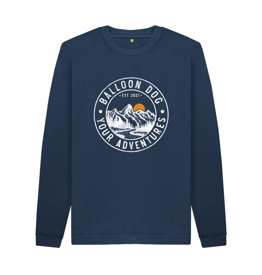 Navy Blue Organic Cotton Crew Neck Sweatshirt With Original Logo And Back Print In White