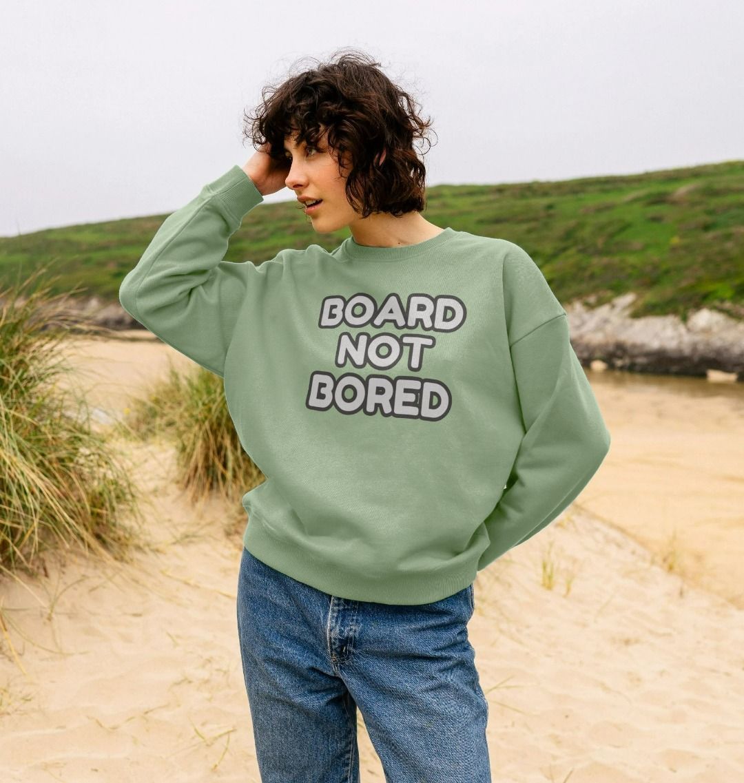 Board Not Bored Oversized Crew Neck Sweatshirt With Back Print In White