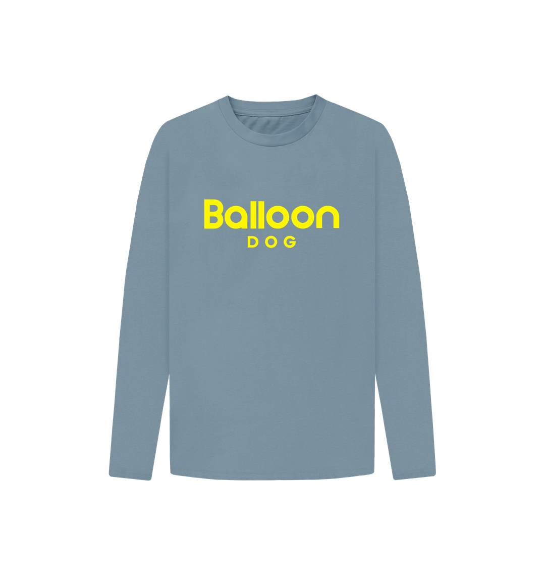 Stone Blue Organic Cotton Long Sleeve T-shirt With Back Print In Yellow