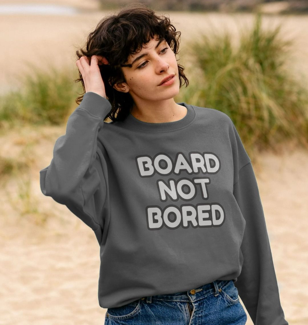 Board Not Bored Oversized Crew Neck Sweatshirt With Back Print In White