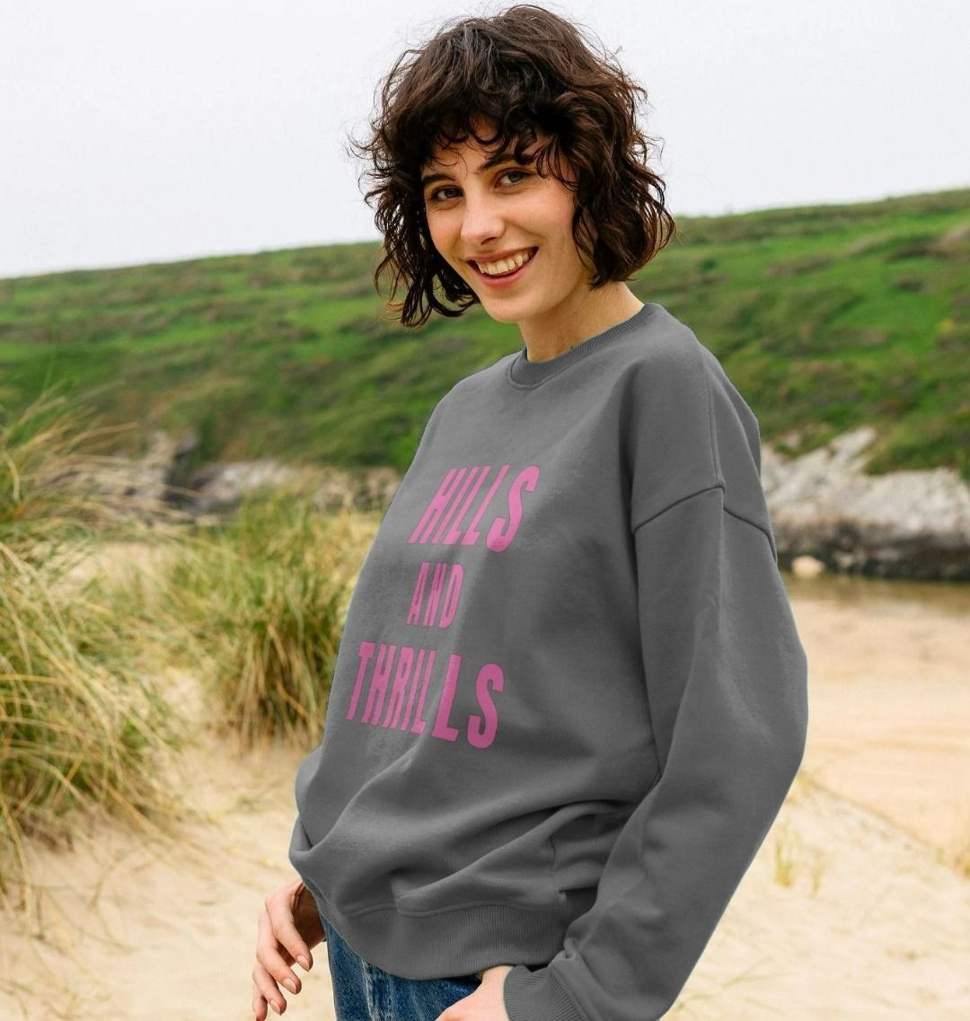 Hills And Thrills Oversized Crew Neck Sweatshirt With Back Print In Pink