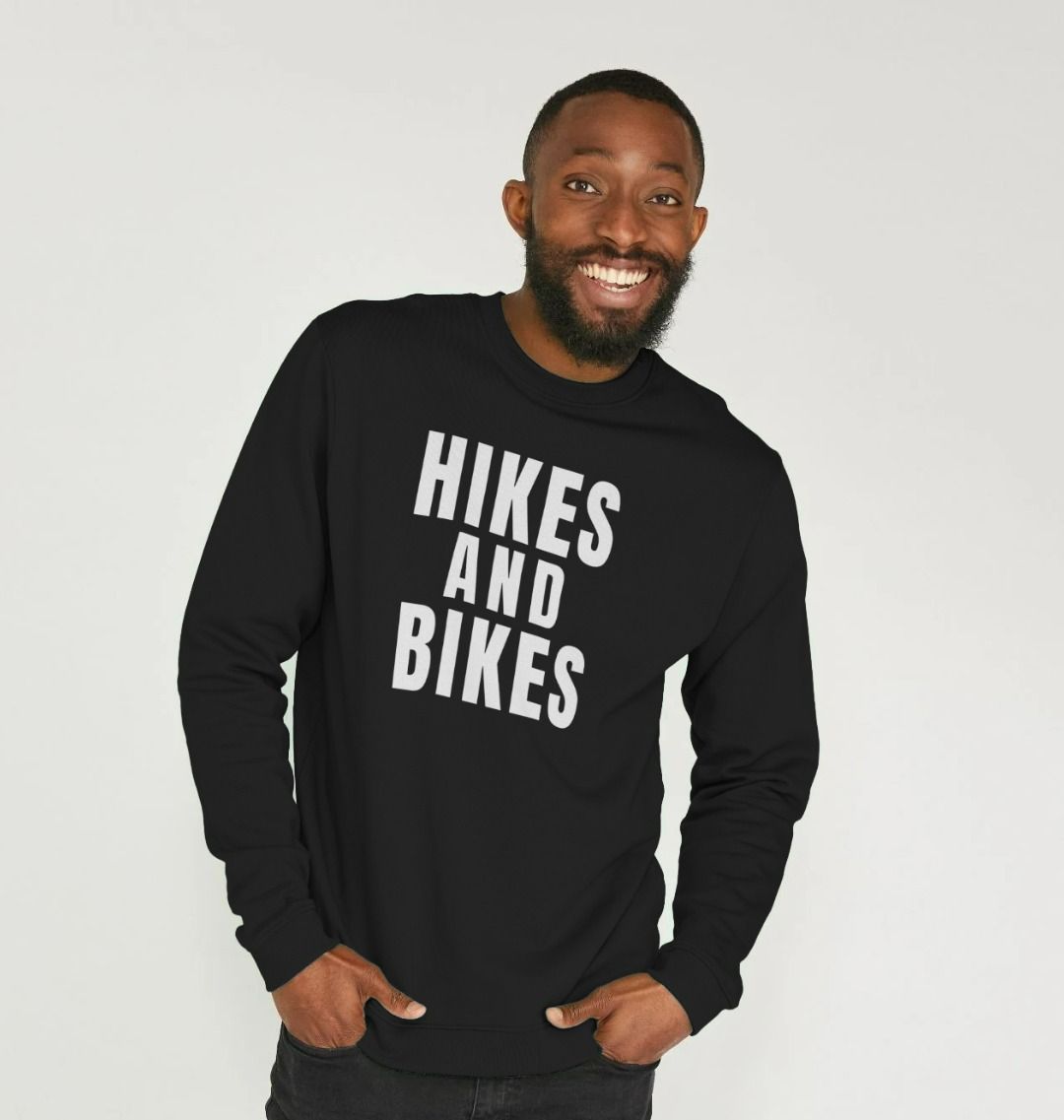 Crew Neck Sweatshirt Hikes & Bikes With Back Print In White