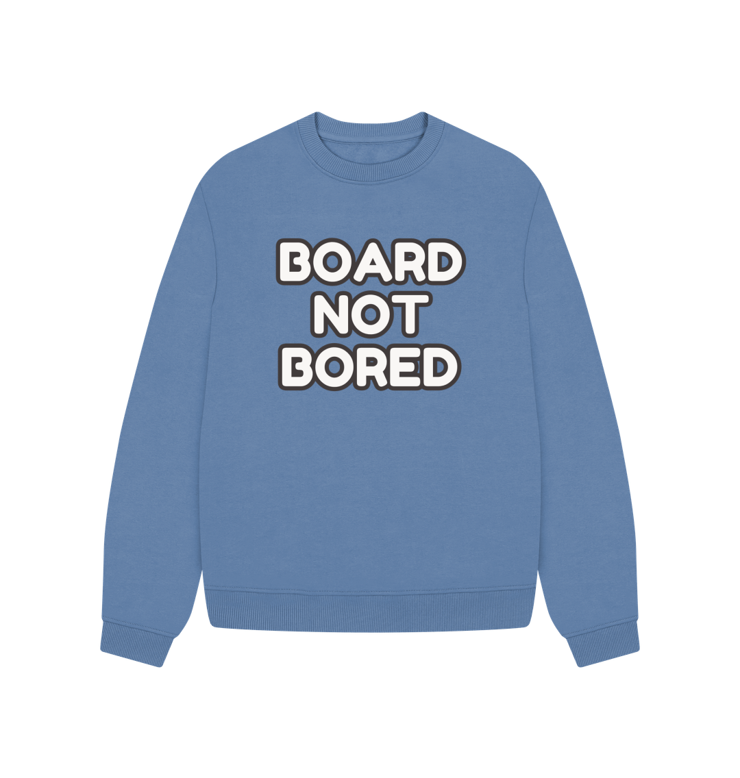 Solent Board Not Bored Oversized Crew Neck Sweatshirt With Back Print In White