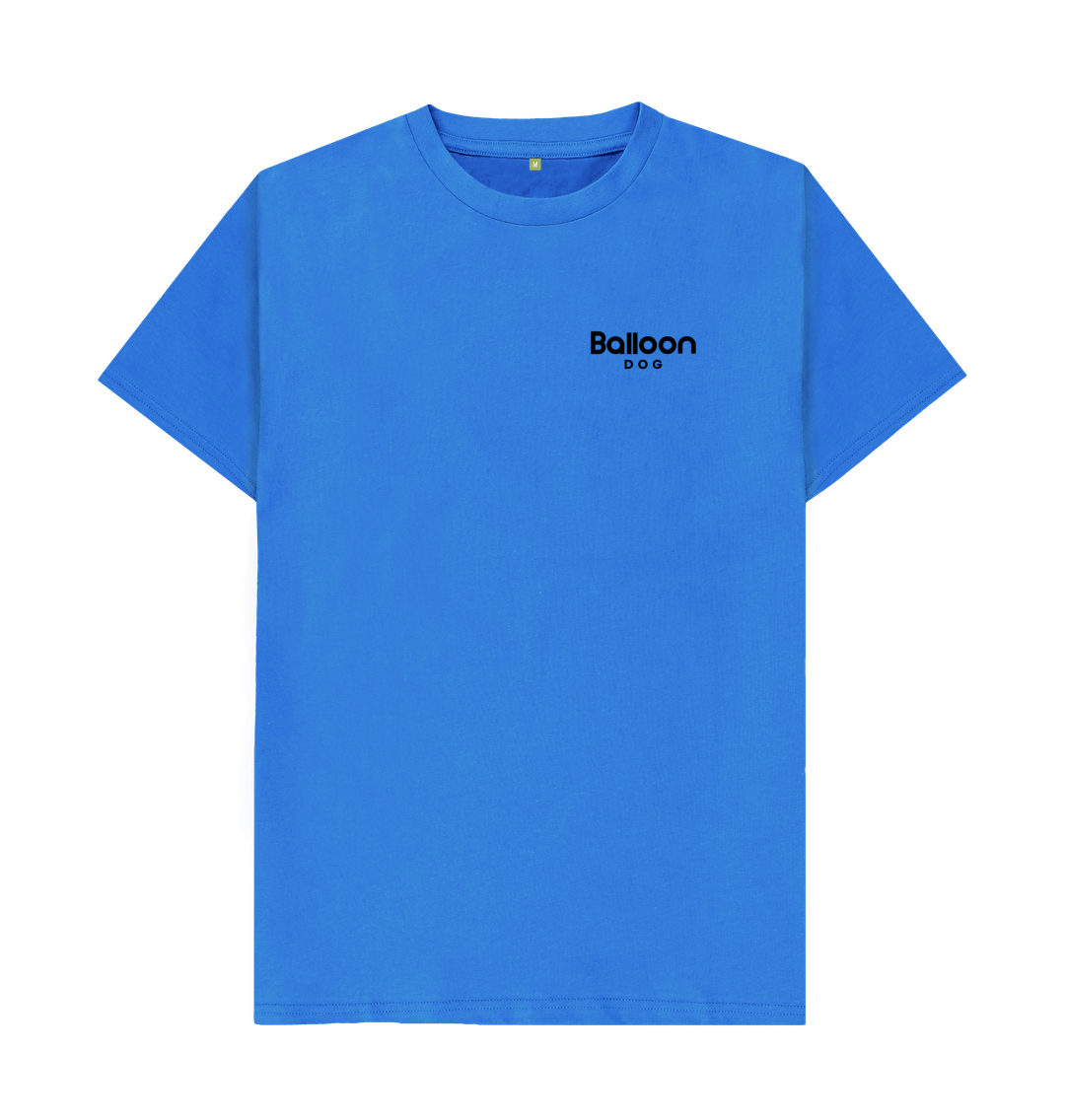 Bright Blue Organic Cotton T-shirt with Mini Logo Back Print In Black