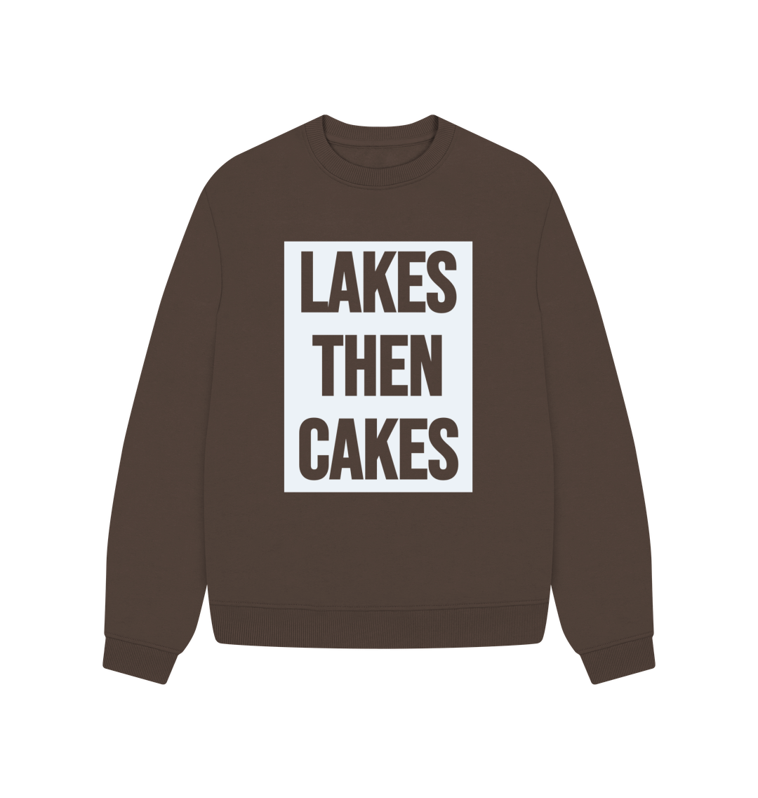 Chocolate Lakes Then Cakes Oversized Crew Neck Sweatshirt With Back Print In Hazy White