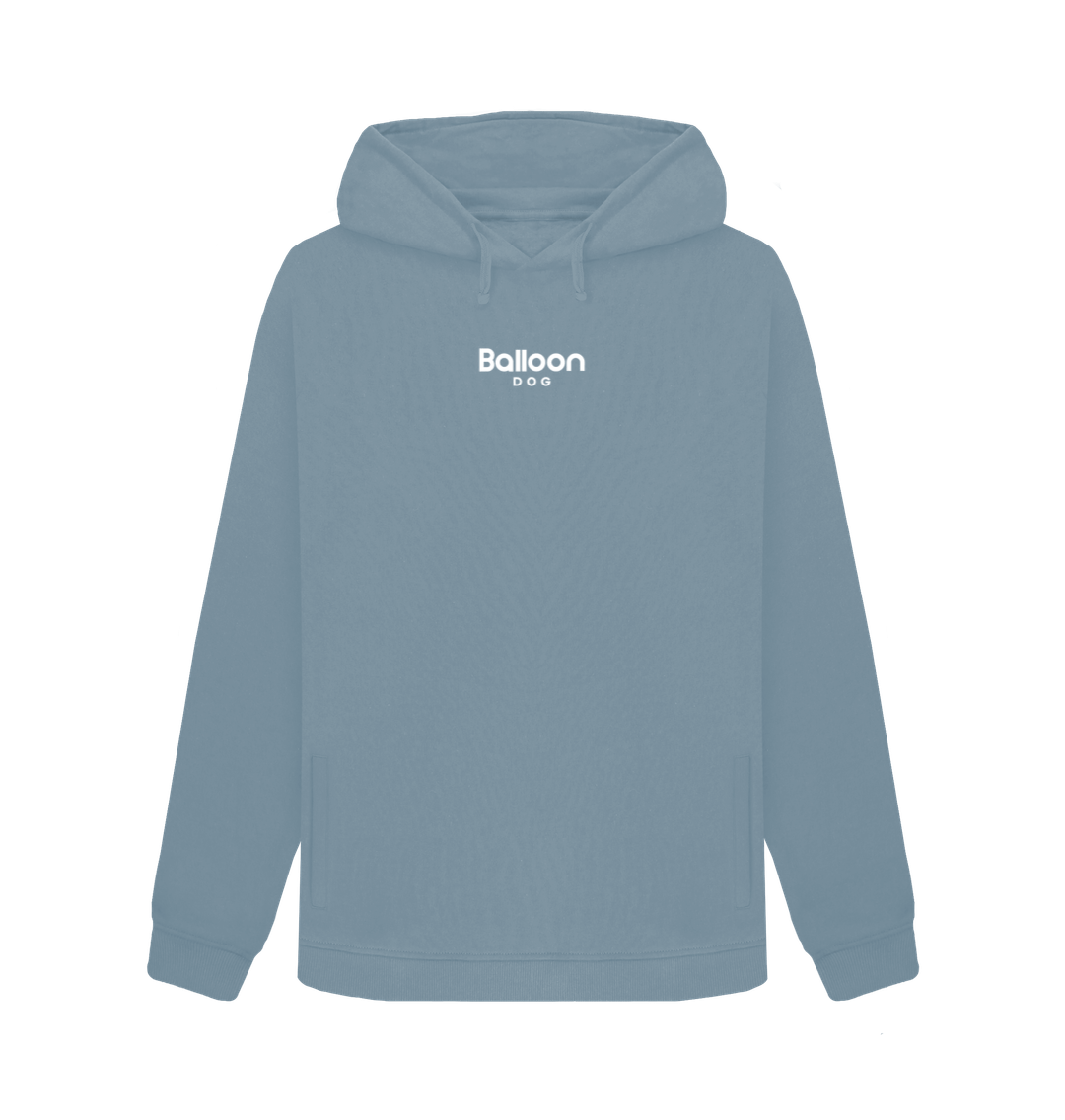 Stone Blue Pullover Hoodie with Back Print In White