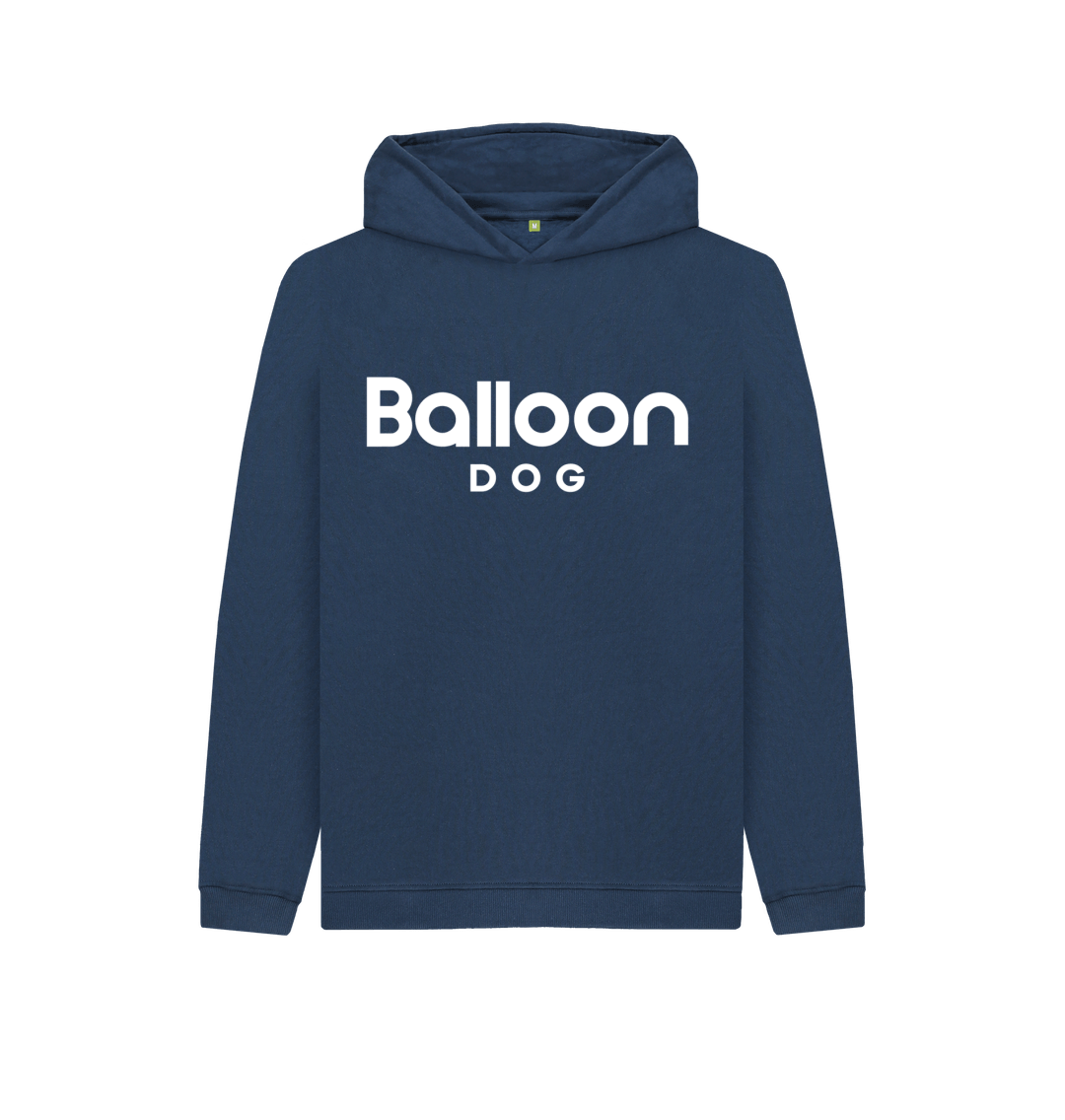 Navy Blue Organic Cotton Kids Hoodie With Back Print In white