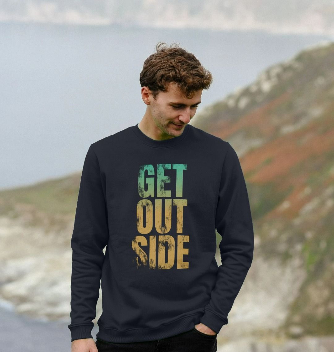 GET OUTSIDE Mens Crew Neck Sweatshirt With Back Print In White