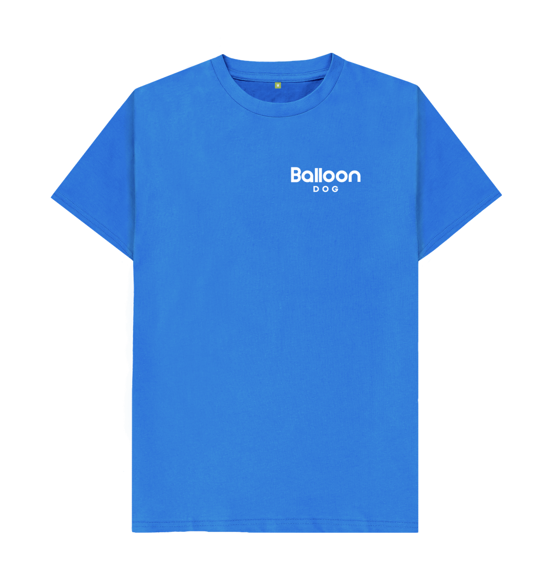 Bright Blue Organic Cotton T-shirt Waves Back Print In White