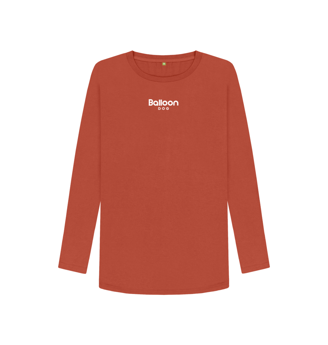 Rust Organic Cotton Long Sleeve T-shirt With Back Print In White