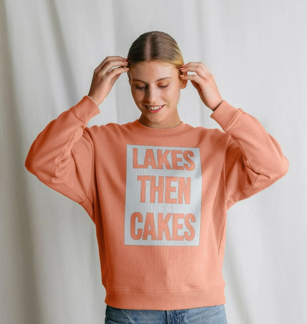 Lakes Then Cakes Oversized Crew Neck Sweatshirt With Back Print In Hazy White