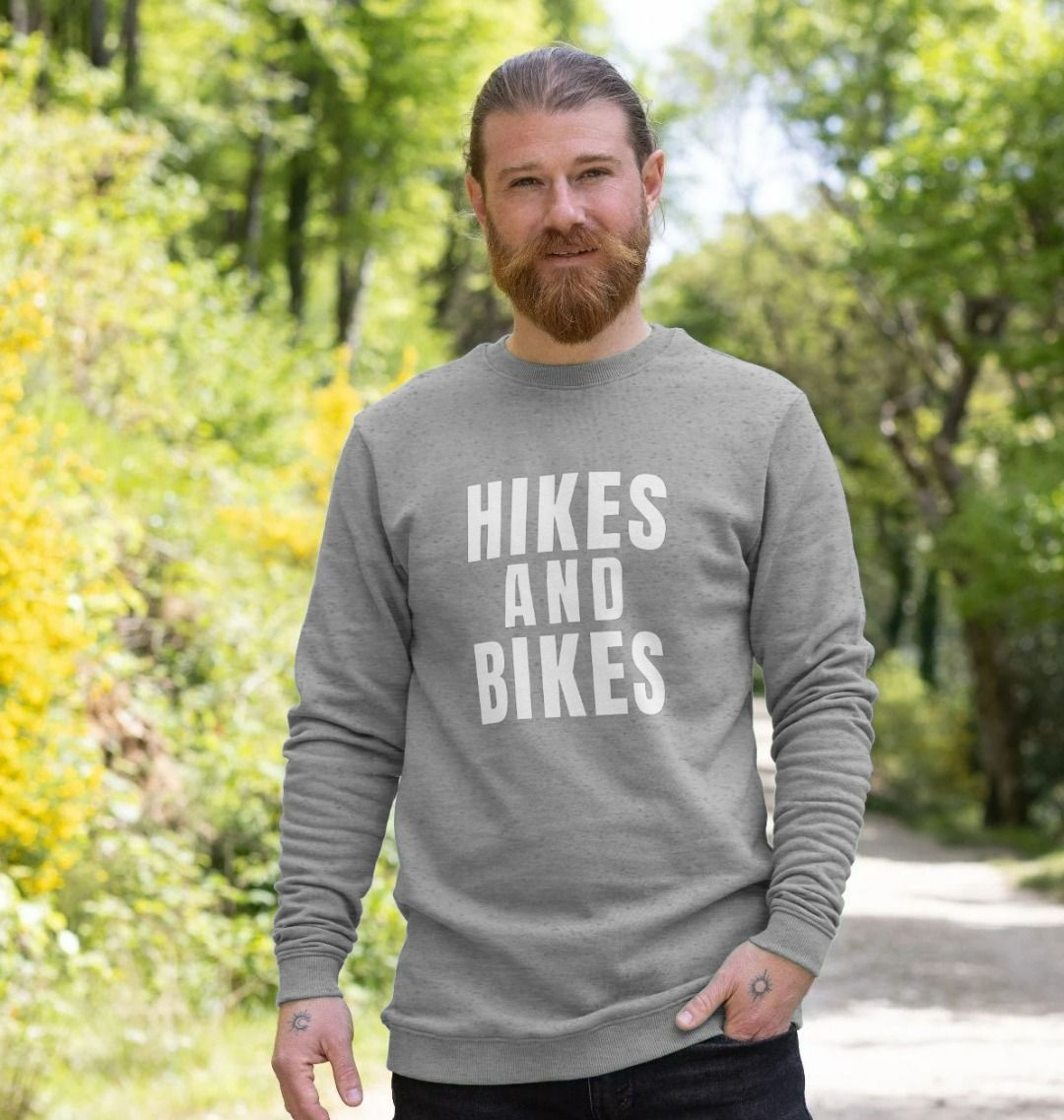 Crew Neck Sweatshirt Hikes & Bikes With Back Print In White