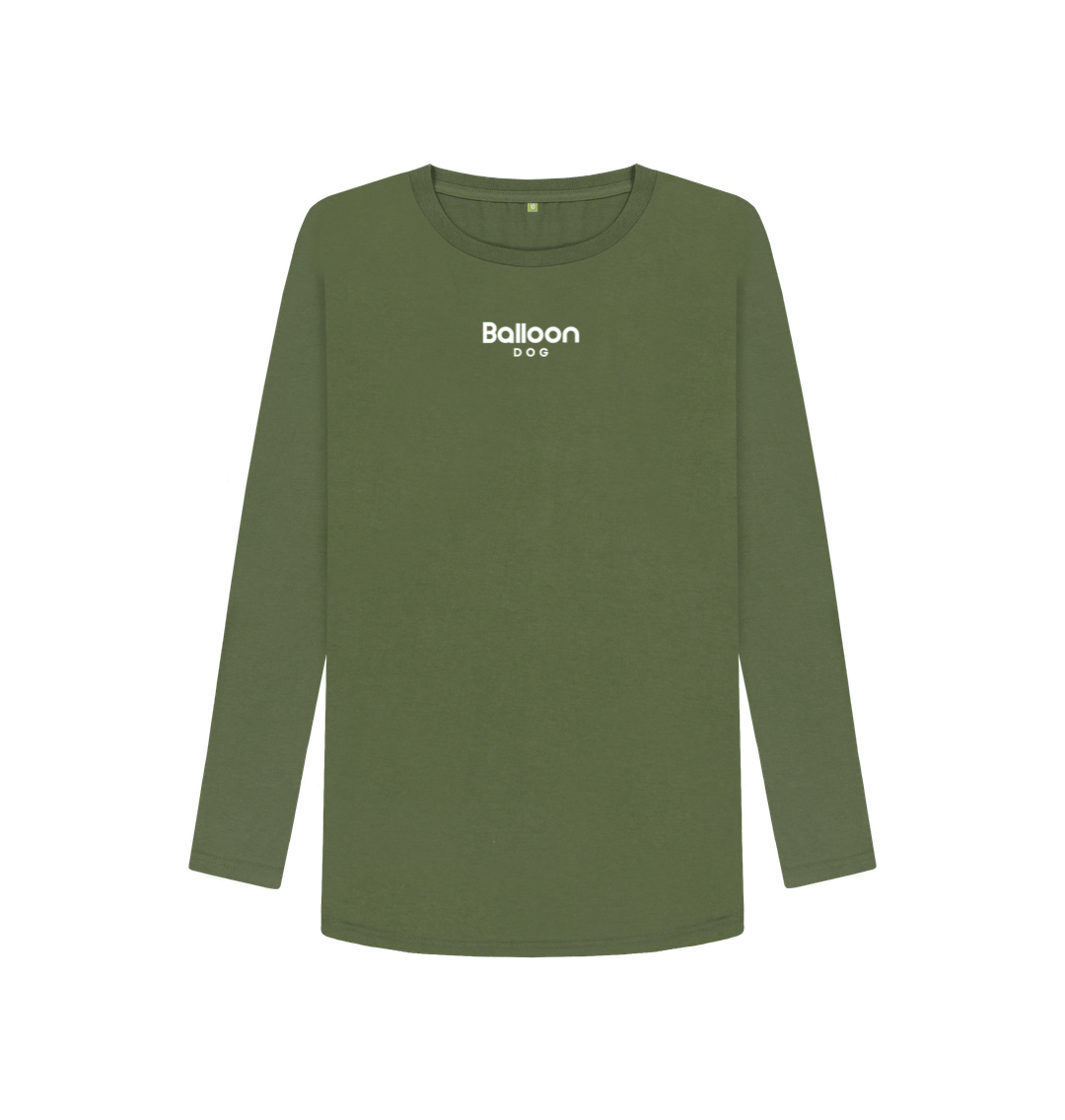 Khaki Organic Cotton Long Sleeve T-shirt With Back Print In White