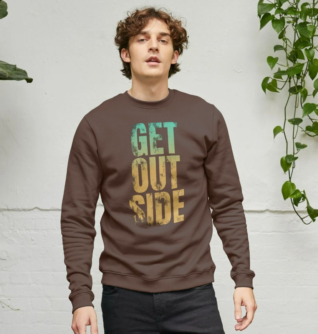 GET OUTSIDE Mens Crew Neck Sweatshirt With Back Print In White