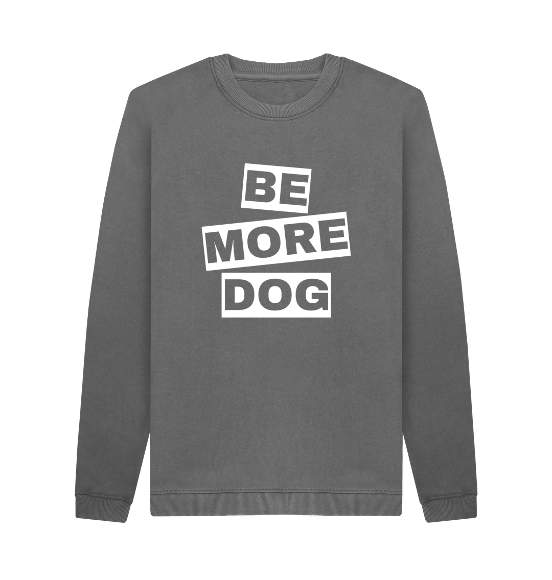 Slate Grey Mens Organic Cotton Crew Neck Sweatshirt BMD With Back Print In White