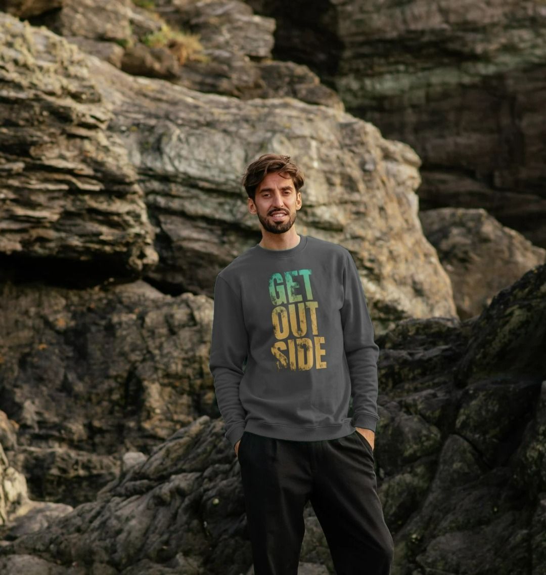 GET OUTSIDE Mens Crew Neck Sweatshirt With Back Print In White