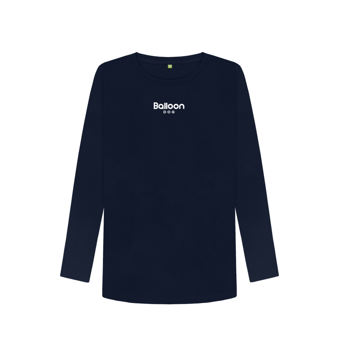 Navy Blue Organic Cotton Long Sleeve T-shirt With Back Print In White