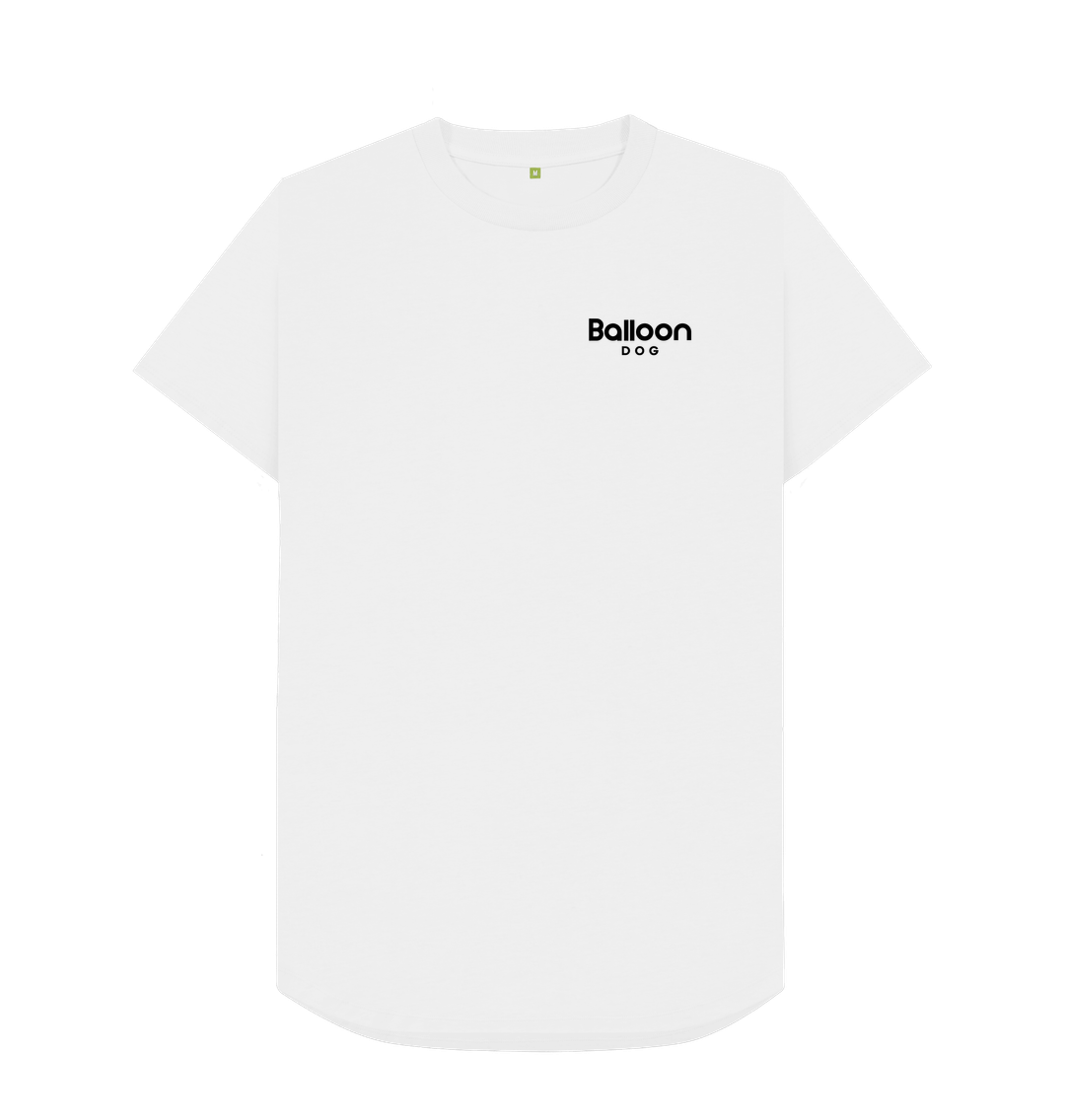 White Organic Cotton Long Line T-shirt With Mini Logo & Back Print In Black