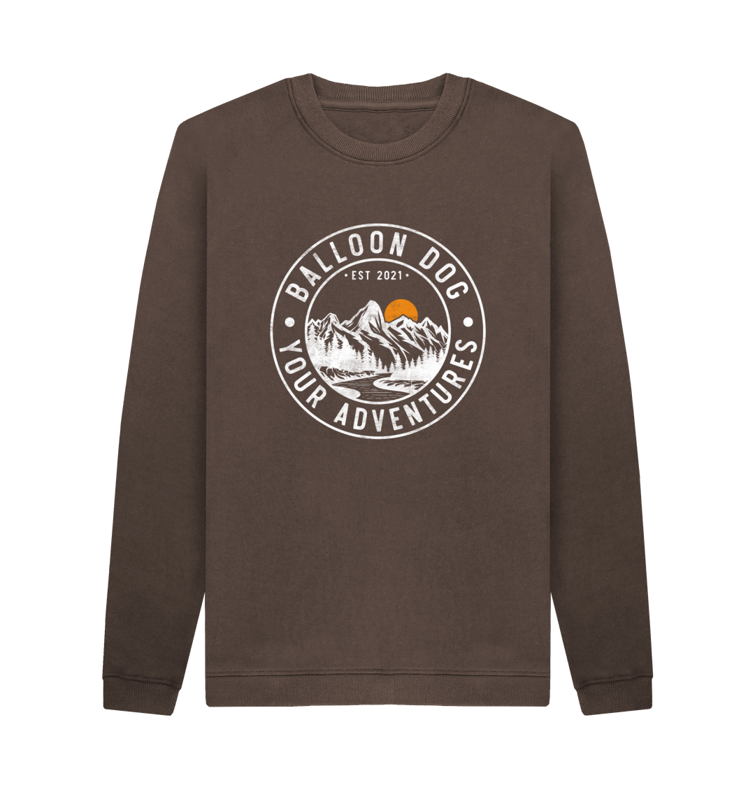 Chocolate Organic Cotton Crew Neck Sweatshirt With Original Logo And Back Print In White