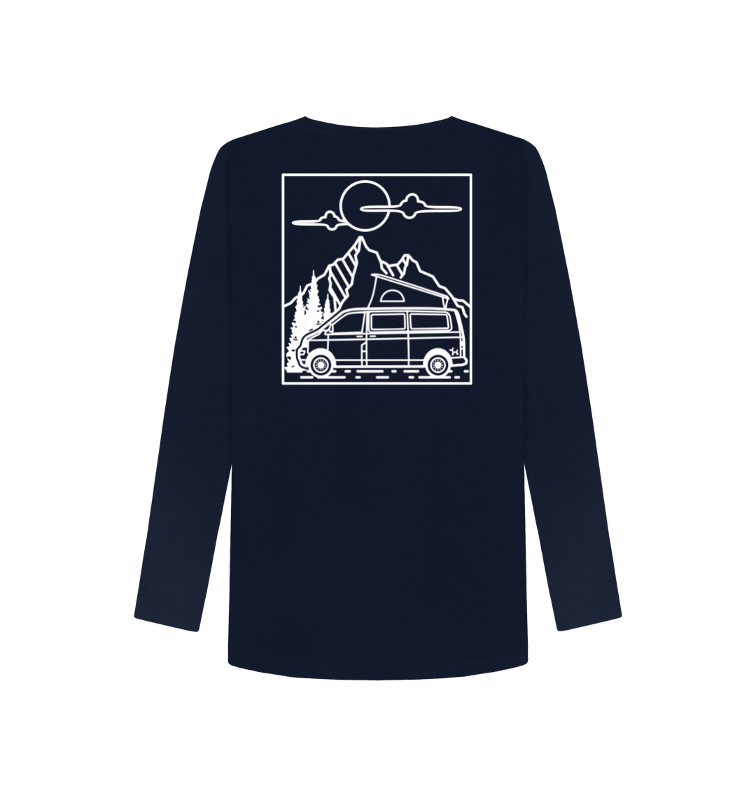 Navy Blue Printed Long Sleeve T Shirt Back