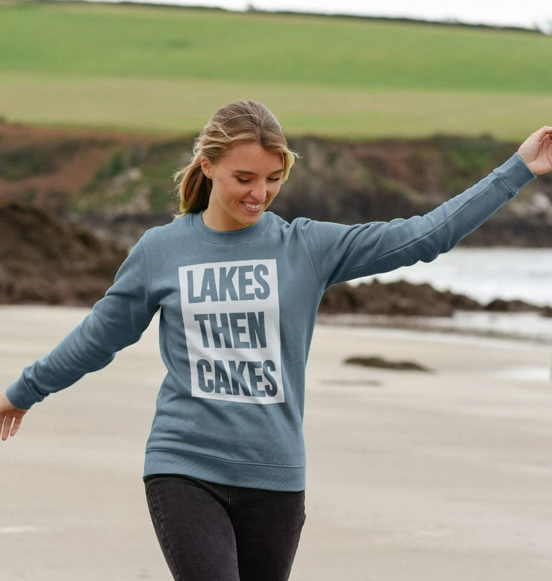 Lakes Then Cakes Crew Neck Sweatshirt With Back Print Hazy White