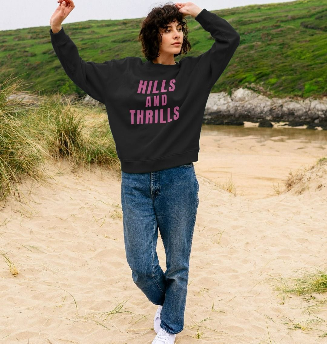 Hills And Thrills Oversized Crew Neck Sweatshirt With Back Print In Pink