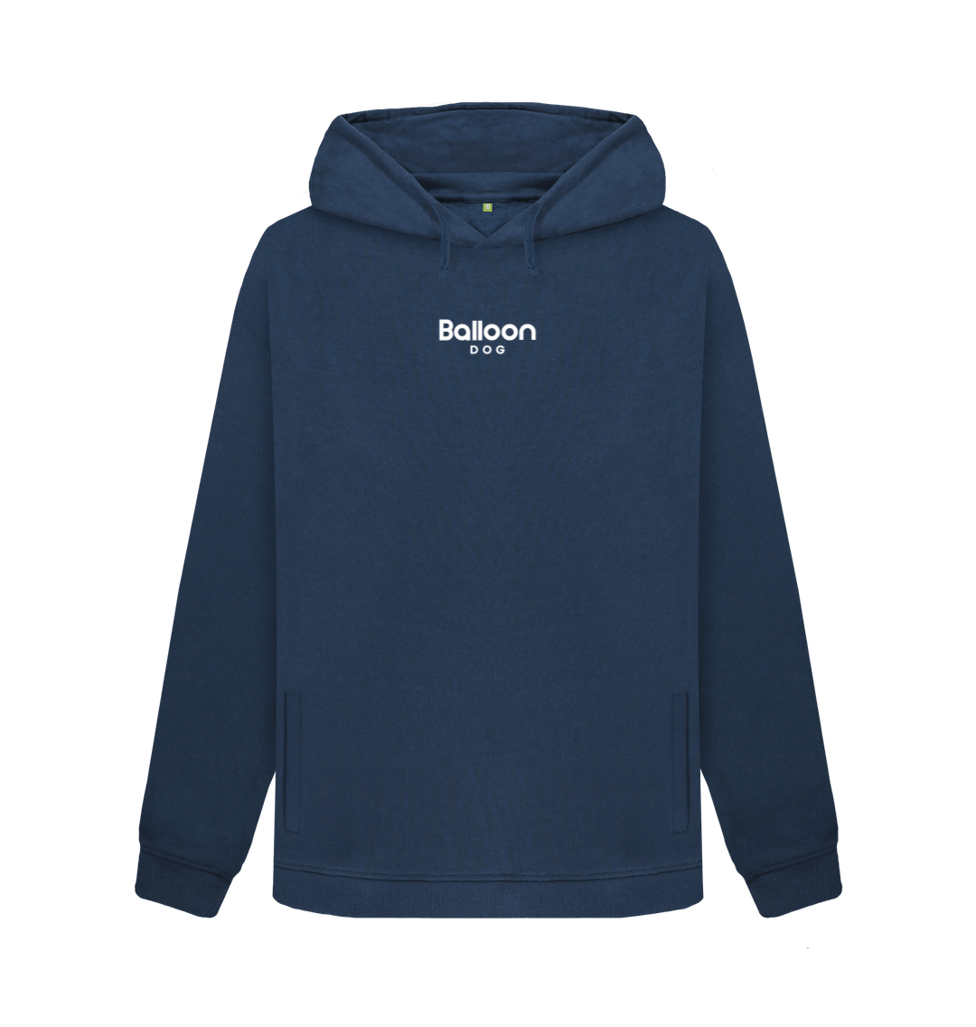 Navy Blue Pullover Hoodie with Back Print In White