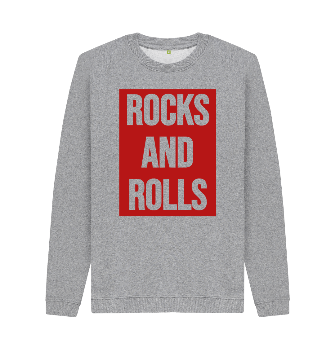 Light Heather Rocks And Rolls Organic Cotton Crew Neck Sweatshirt With Back Print In Red