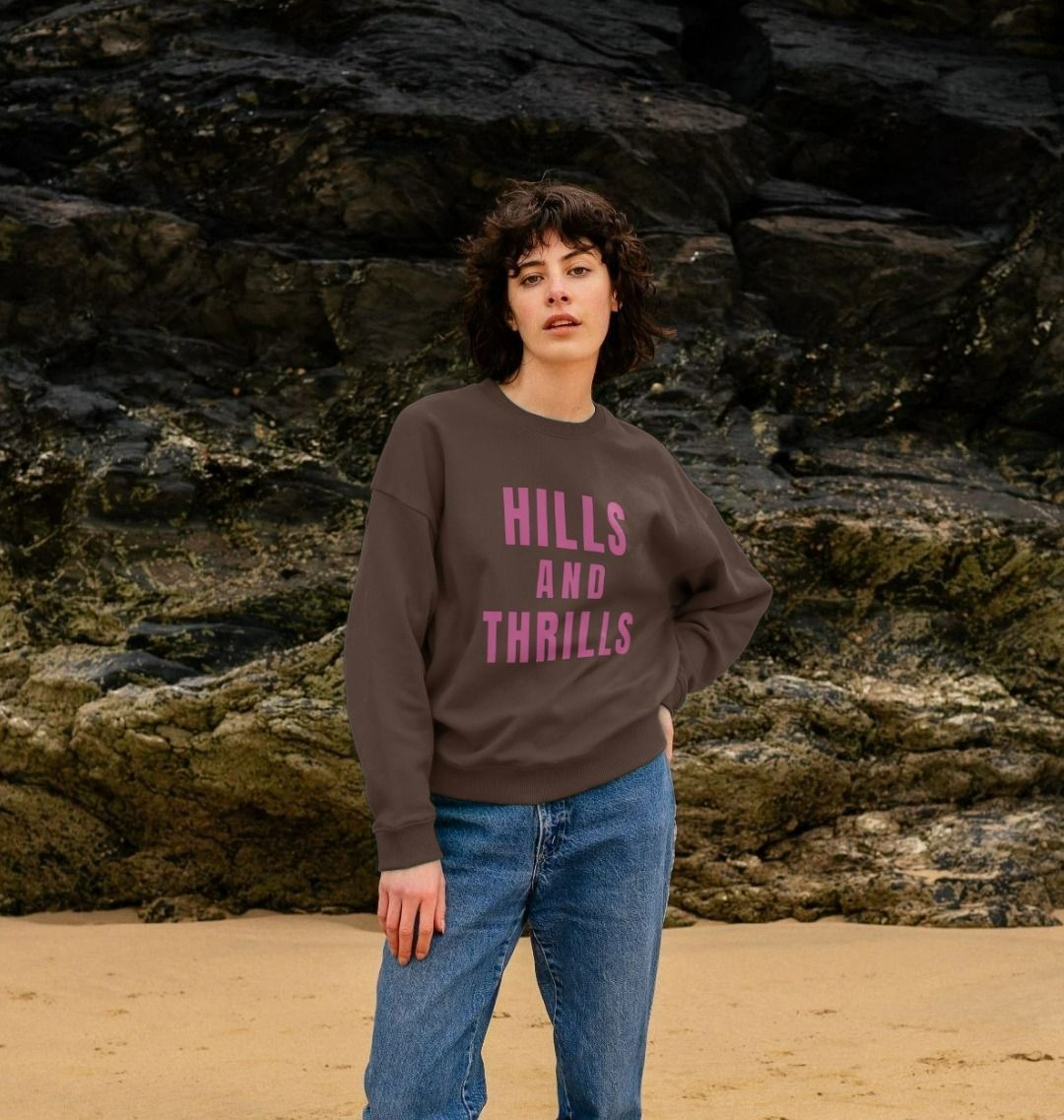 Hills And Thrills Oversized Crew Neck Sweatshirt With Back Print In Pink