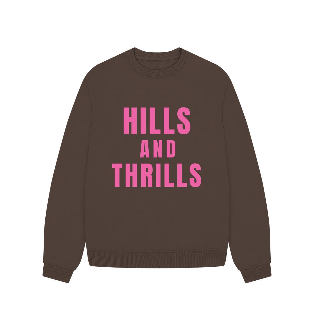 Chocolate Hills And Thrills Oversized Crew Neck Sweatshirt With Back Print In Pink